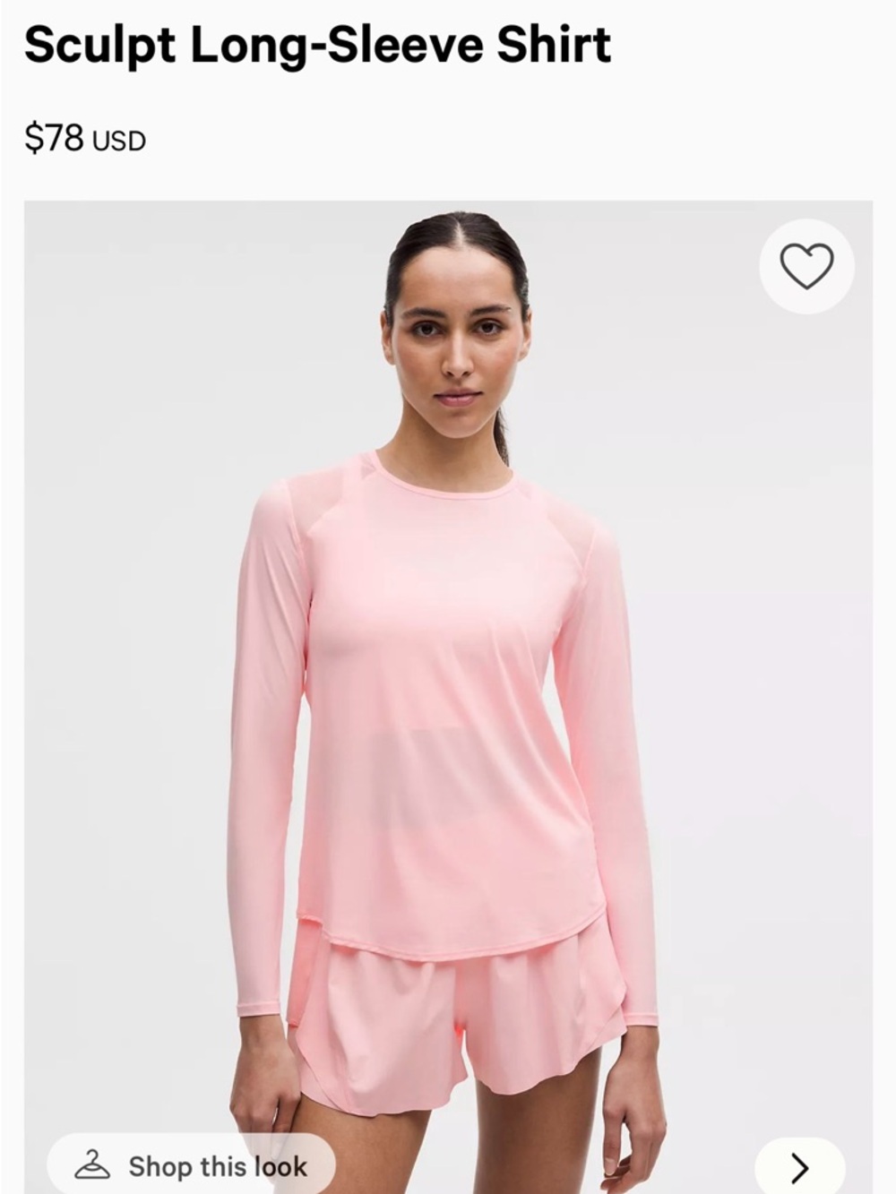lululemon athletica Sculpt Long-Sleeve Shirt — Light Pink